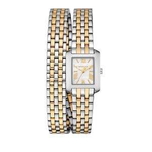 Michael Kors Emery Double Wrap Watch Two Tone Mother of Pearl MK Womens 22mm New